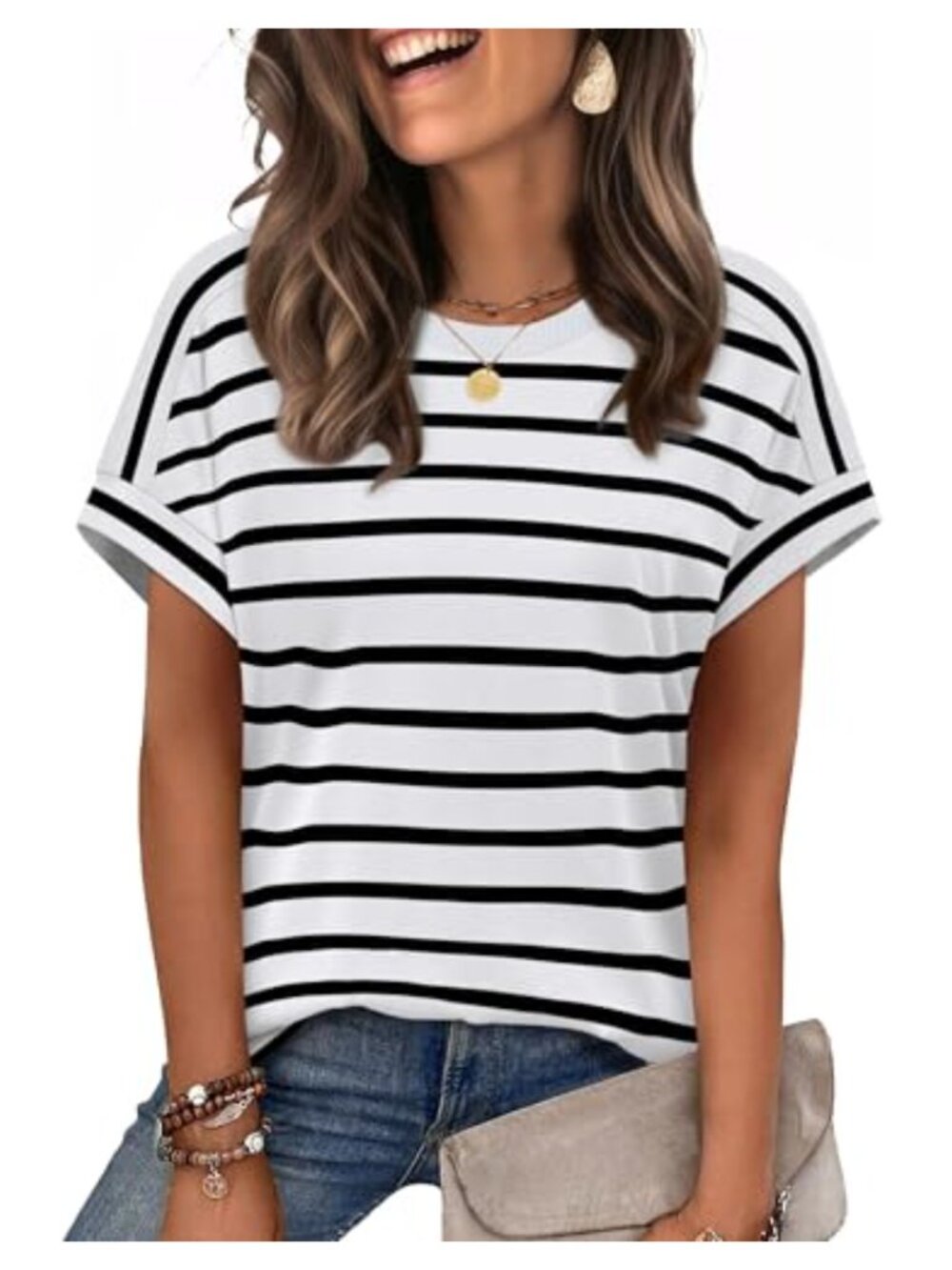 Womens T-Shirt Short Sleeve Crewneck Casual Summer Basic Tee